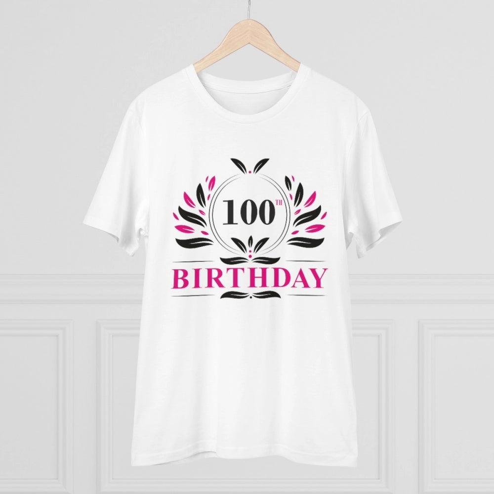 जेनरिक मेन्स पीसी कॉटन 100वीं जन्मदिन प्रिंटेड टी-शर्ट (रंग: सफेद, थ्रेड काउंट: 180 जीएसएम)