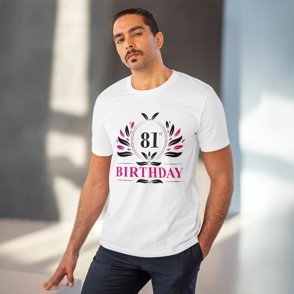 जेनरिक मेन्स पीसी कॉटन 81वें जन्मदिन प्रिंटेड टी-शर्ट (रंग: सफेद, थ्रेड काउंट: 180 जीएसएम)