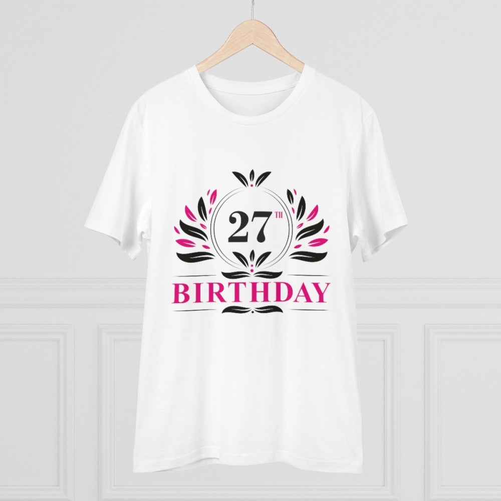 जेनरिक मेन्स पीसी कॉटन 27वें जन्मदिन प्रिंटेड टी-शर्ट (रंग: सफेद, थ्रेड काउंट: 180 जीएसएम)