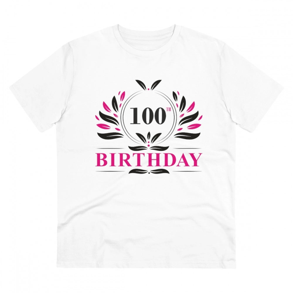 जेनरिक मेन्स पीसी कॉटन 100वीं जन्मदिन प्रिंटेड टी-शर्ट (रंग: सफेद, थ्रेड काउंट: 180 जीएसएम)