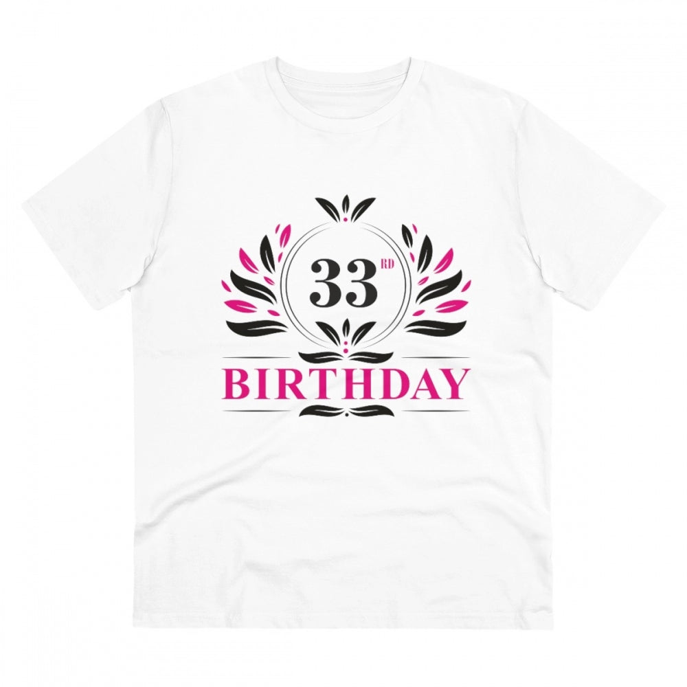 जेनरिक मेन्स पीसी कॉटन 33वें जन्मदिन प्रिंटेड टी-शर्ट (रंग: सफेद, थ्रेड काउंट: 180 जीएसएम)