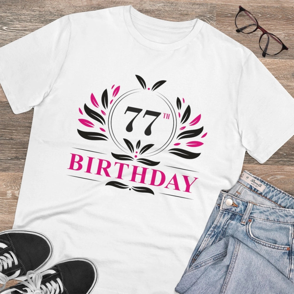 जेनरिक मेन्स पीसी कॉटन 77वें जन्मदिन प्रिंटेड टी-शर्ट (रंग: सफेद, थ्रेड काउंट: 180 जीएसएम)