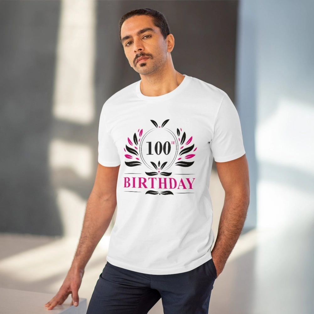 जेनरिक मेन्स पीसी कॉटन 100वीं जन्मदिन प्रिंटेड टी-शर्ट (रंग: सफेद, थ्रेड काउंट: 180 जीएसएम)