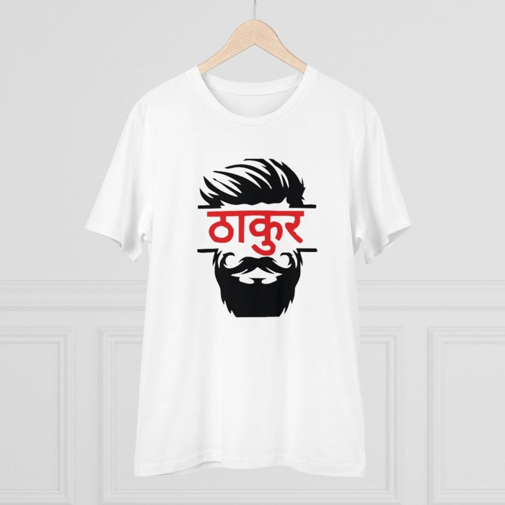 जेनरिक मेन्स पीसी कॉटन ठाकुर प्रिंटेड टी-शर्ट (रंग: सफेद, थ्रेड काउंट: 180 जीएसएम)