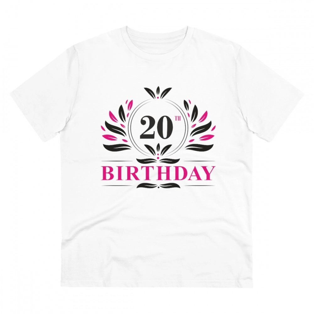 जेनेरिक मेन्स पीसी कॉटन 20वीं जन्मदिन प्रिंटेड टी-शर्ट (रंग: सफेद, थ्रेड काउंट: 180 जीएसएम)