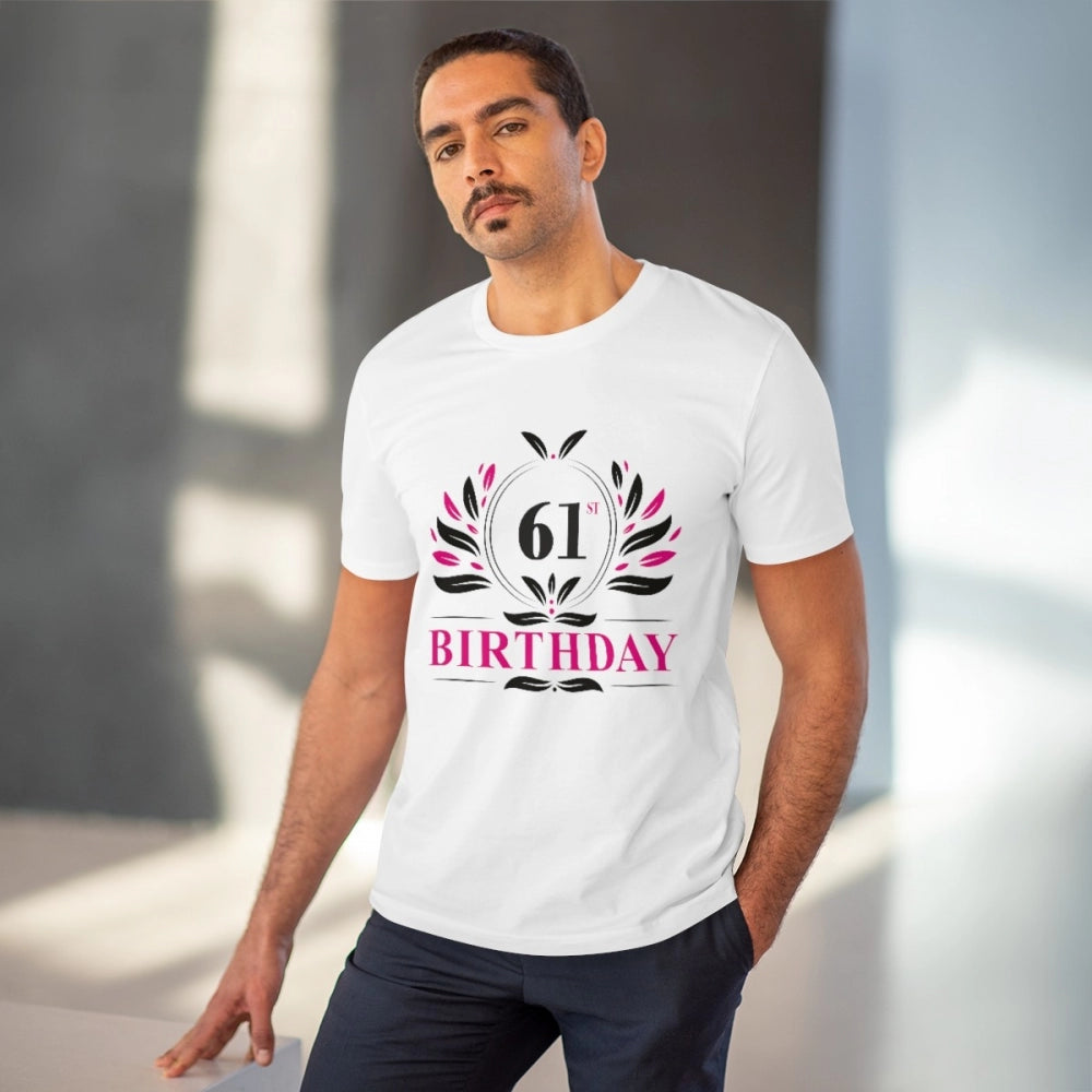 जेनेरिक मेन्स पीसी कॉटन 61वें जन्मदिन प्रिंटेड टी-शर्ट (रंग: सफेद, थ्रेड काउंट: 180 जीएसएम)