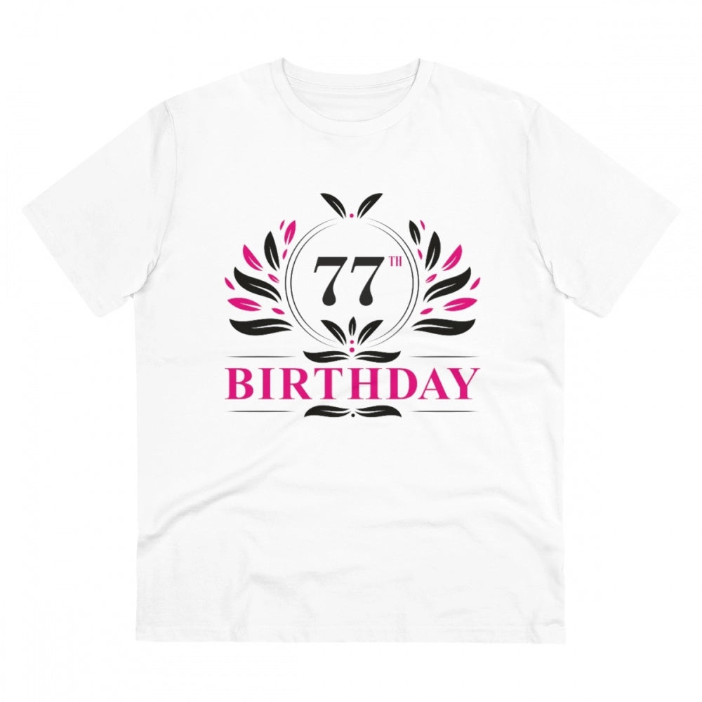 जेनरिक मेन्स पीसी कॉटन 77वें जन्मदिन प्रिंटेड टी-शर्ट (रंग: सफेद, थ्रेड काउंट: 180 जीएसएम)