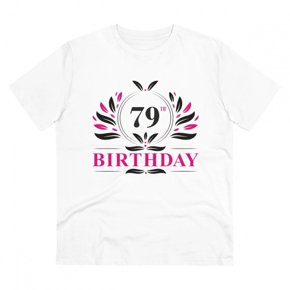 जेनरिक मेन्स पीसी कॉटन 79वें जन्मदिन प्रिंटेड टी-शर्ट (रंग: सफेद, थ्रेड काउंट: 180 जीएसएम)
