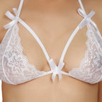 Generic Women's Lace Solid Sheer Lace Lingerie Set (White)