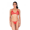  Women's Lace Special Moment Tanga Lingerie Bra Panty Set (Red)