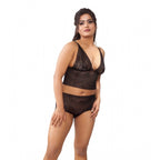 Generic Women's Lace Black Lingerie Bra And Panty Set (Black)