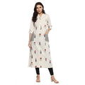  Women's Khadi Printed A Line Kurti (Off White, Khadi)