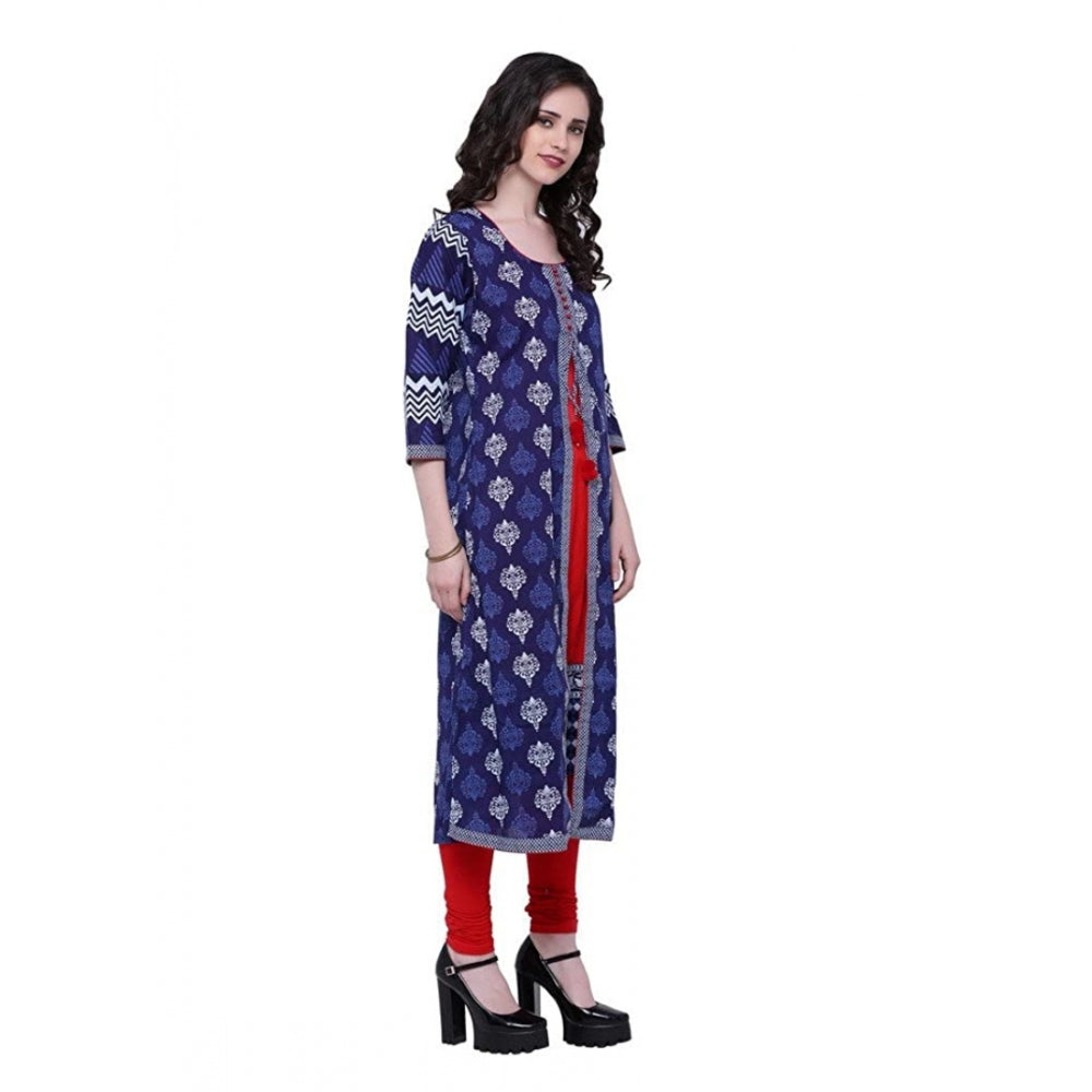 जेनरिक महिलाओं की कॉटन प्रिंटेड लॉन्ग कुर्ती (नीला, लाल, कॉटन)