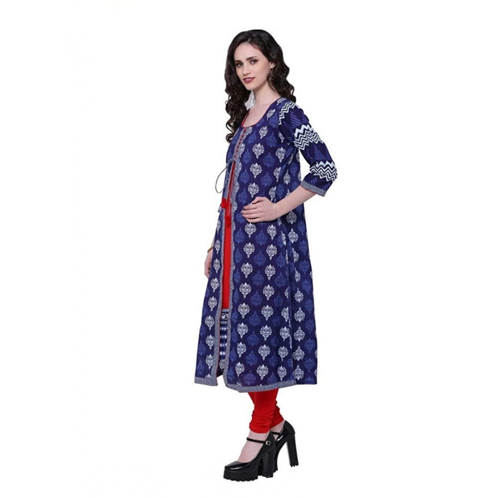 जेनरिक महिलाओं की कॉटन प्रिंटेड लॉन्ग कुर्ती (नीला, लाल, कॉटन)