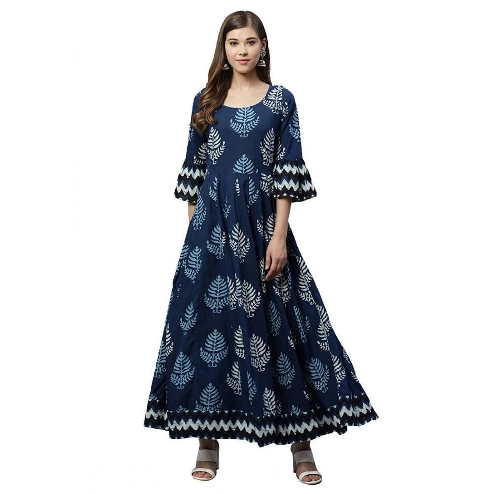 Generic Women's CottonÂ  Printed Regular Kurti (Blue, CottonÂ )