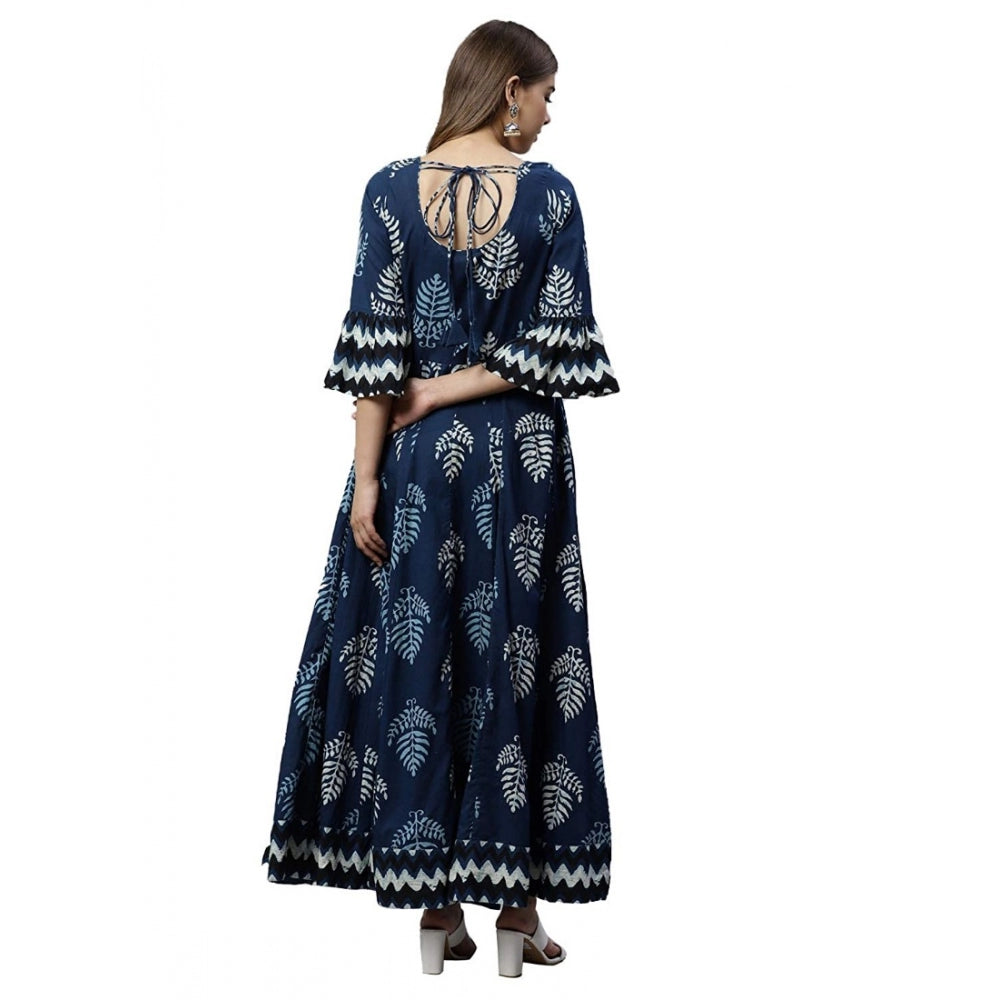 Generic Women's CottonÂ  Printed Regular Kurti (Blue, CottonÂ )