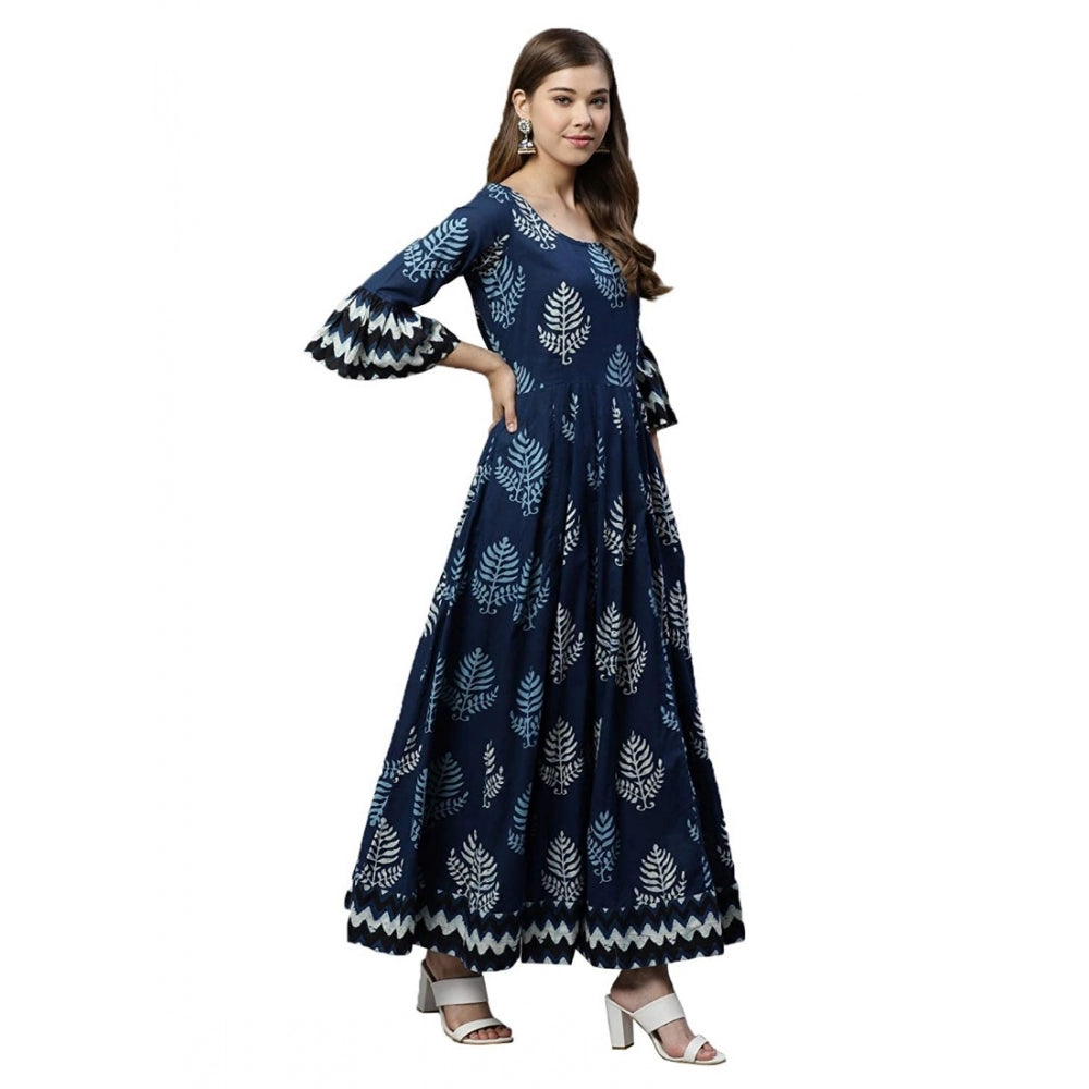 Generic Women's CottonÂ  Printed Regular Kurti (Blue, CottonÂ )