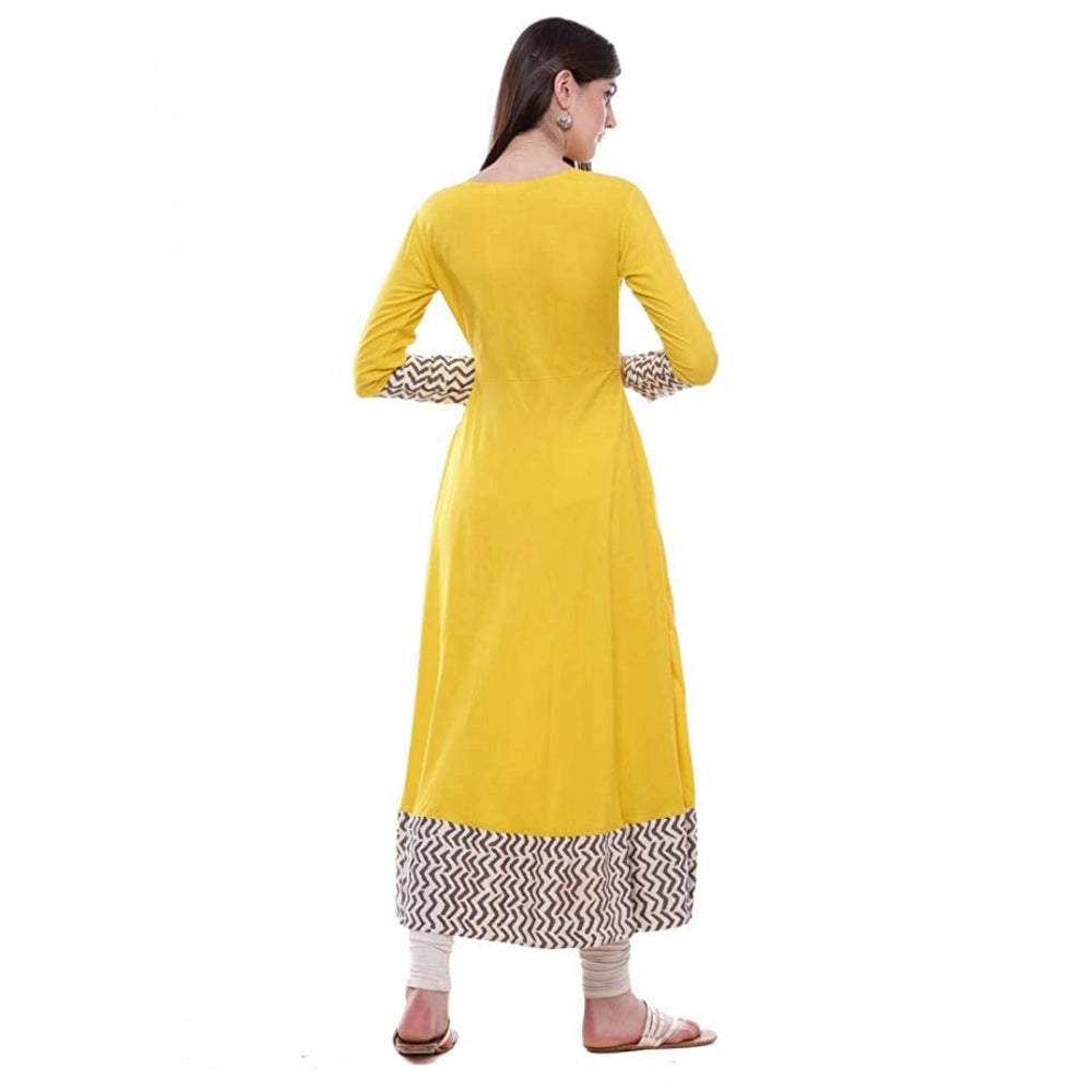 जेनरिक महिलाओं की रेयॉन प्रिंटेड सॉलिड अनारकली कुर्ती (पीली, रेयॉन)