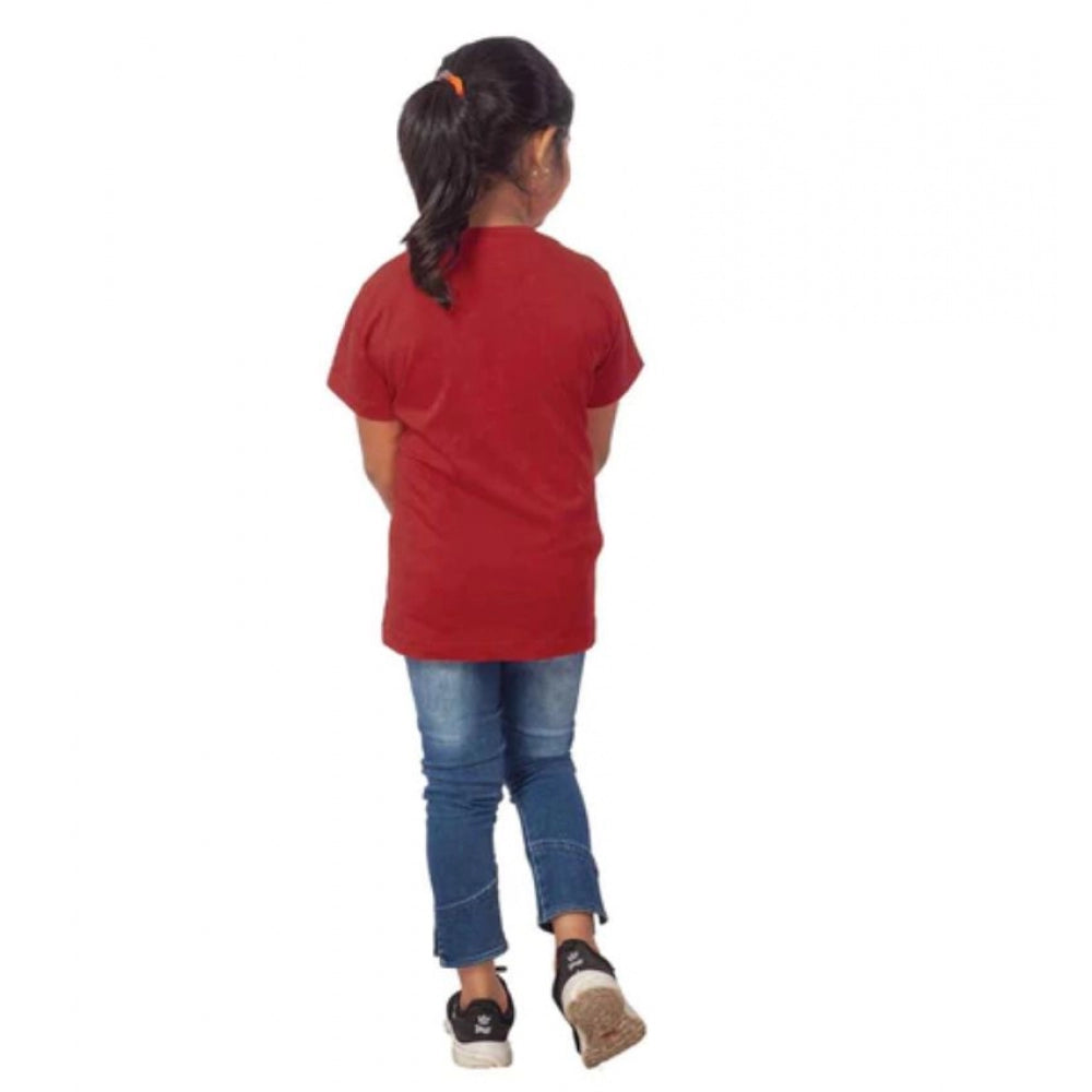 लड़कियों के लिए कॉटन की ट्राइबल हाफ स्लीव टी-शर्ट (मैरून)
