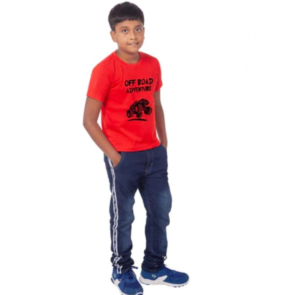 जेनेरिक बॉयज़ कॉटन ऑफ रोड एडवेंचर हाफ स्लीव टी-शर्ट (लाल)