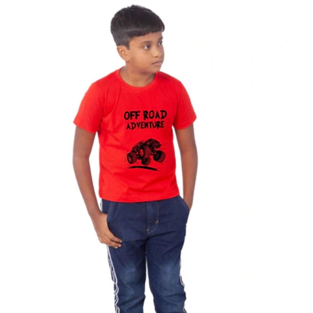 जेनेरिक बॉयज़ कॉटन ऑफ रोड एडवेंचर हाफ स्लीव टी-शर्ट (लाल)