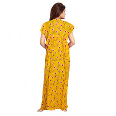 Generic Women's Cotton Printed Maxi Nighty (Yellow)
