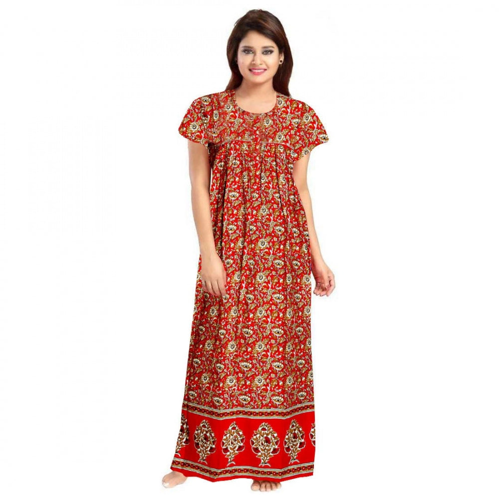 जेनरिक महिलाओं की कॉटन प्रिंटेड मैक्सी नाइटी (लाल)