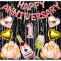  1St Anniversary Rose Gold Foil Balloons With Happy Decoration Items Set (Multicolor)