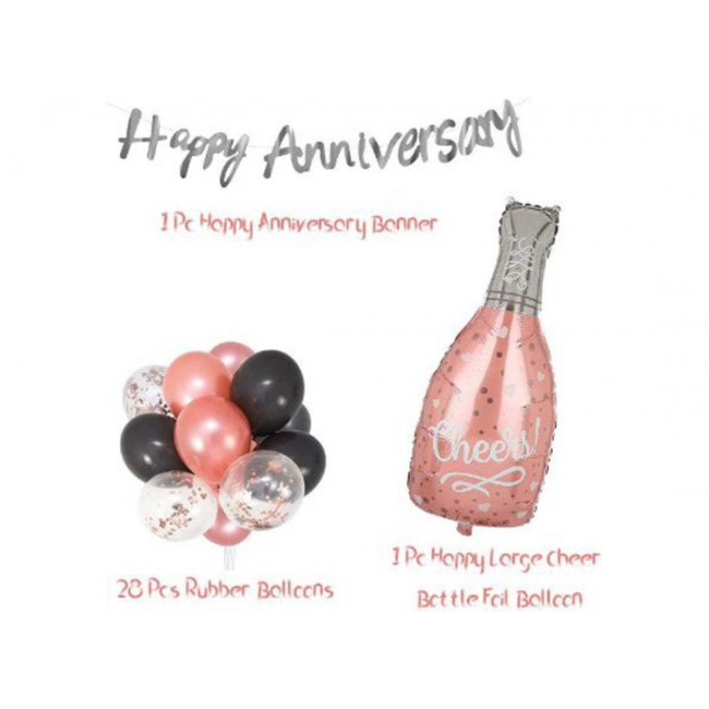 सालगिरह की शुभकामनाओं के लिए सामान्य सजावट सेट - चीयर बॉटल और फॉइल गुब्बारे (रोज़ गोल्ड)