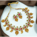  Women's Gold Plated Traditional Necklace and Earrings Set (Multi Color, Free Size)