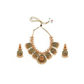  Women's Goddess Glamour Gold Plated Temple Necklace and Jhumka Set (Green, Free Size)