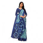 Generic Women's Georgette Printed Saree With Unstitched Blouse (Blue)
