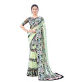  Women's Satin Patta Printed Saree With Unstitched Blouse (Cream)