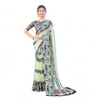 Generic Women's Satin Patta Printed Saree With Unstitched Blouse (Cream)