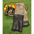  Women's Viscose Rayon Printed Saree With Unstitched Blouse (Navyblue)