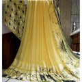  Women's Satin Patta Printed Saree With Unstitched Blouse (Yellow)