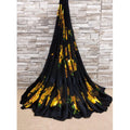 Women's Satin Patta Printed Saree With Unstitched Blouse (Yellow)