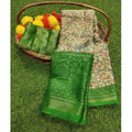  Women's Viscose Rayon Printed Saree With Unstitched Blouse (Green)