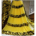  Women's Satin Patta Printed Saree With Unstitched Blouse (Yellow)