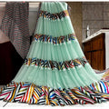  Women's Satin Patta Printed Saree With Unstitched Blouse (Skyblue)