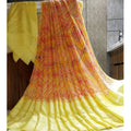  Women's Satin Patta Printed Saree With Unstitched Blouse (Yellow)