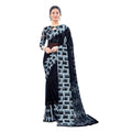  Women's Satin Patta Printed Saree With Unstitched Blouse (Black)