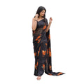  Women's Satin Patta Printed Saree With Unstitched Blouse (Orange)