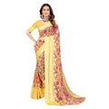  Women's Satin Patta Printed Saree With Unstitched Blouse (Yellow)