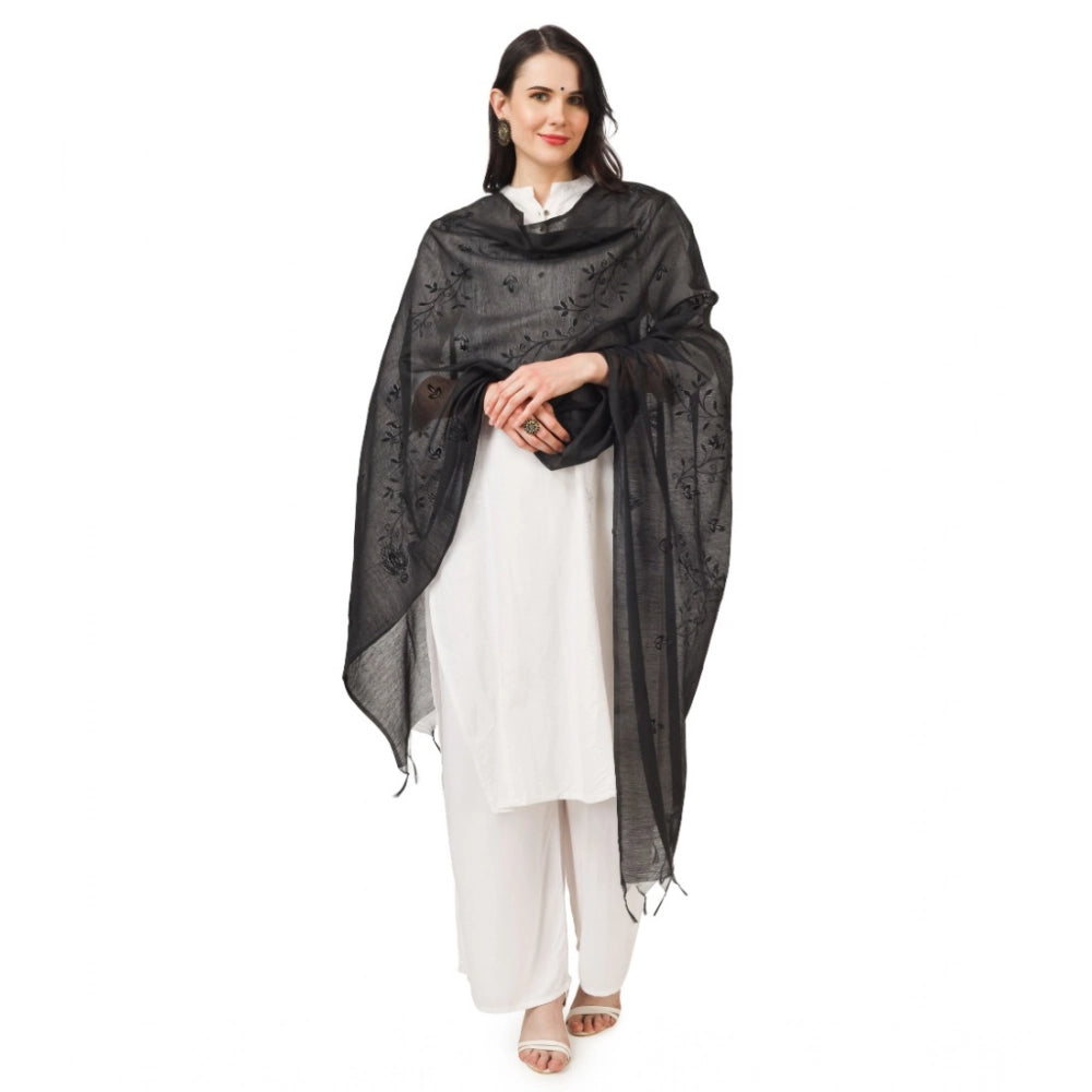 Generic Women's Cotton Embroidered Dupatta (Black, Length:Â 2.25 to 2.50 Mtr)