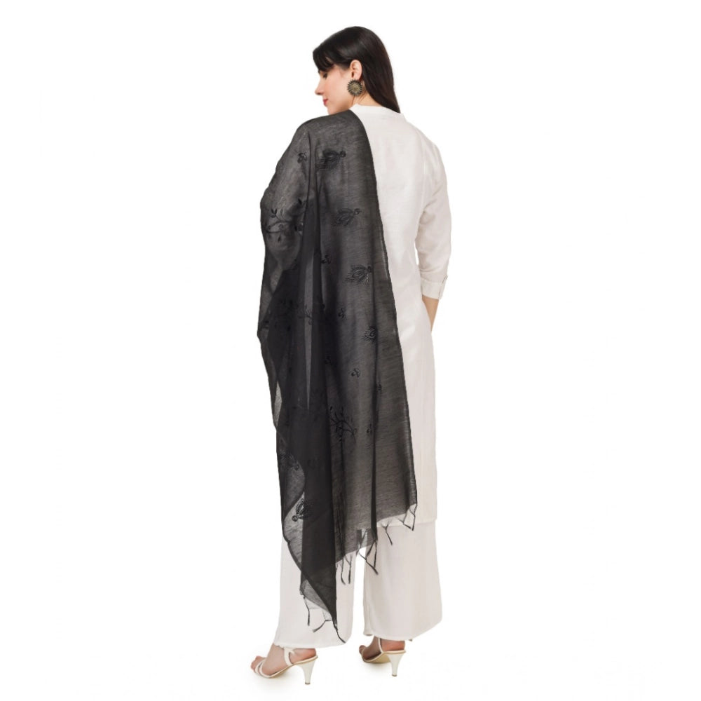 Generic Women's Cotton Embroidered Dupatta (Black, Length:Â 2.25 to 2.50 Mtr)