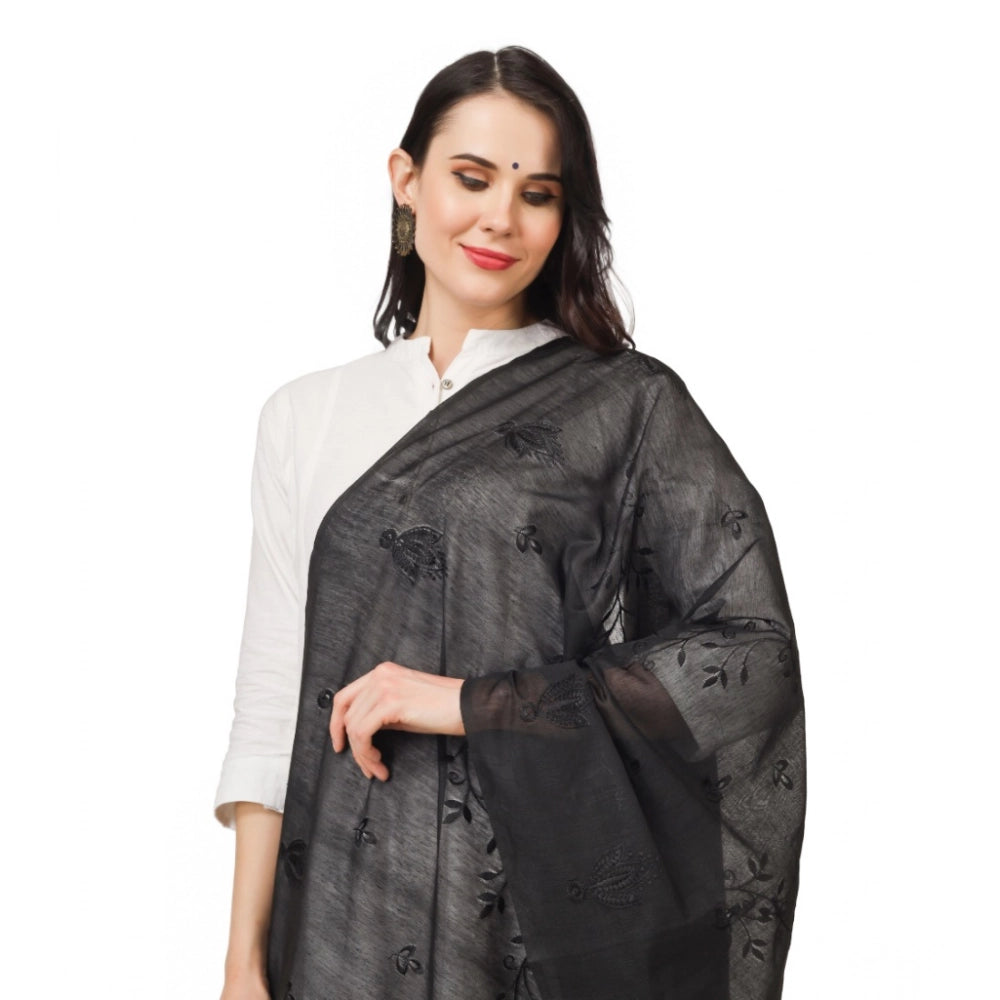 Generic Women's Cotton Embroidered Dupatta (Black, Length:Â 2.25 to 2.50 Mtr)