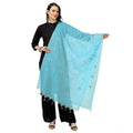  Women's Cotton Embroidered Dupatta (Aqua Blue, Length: 2.25 to 2.50 Mtr)