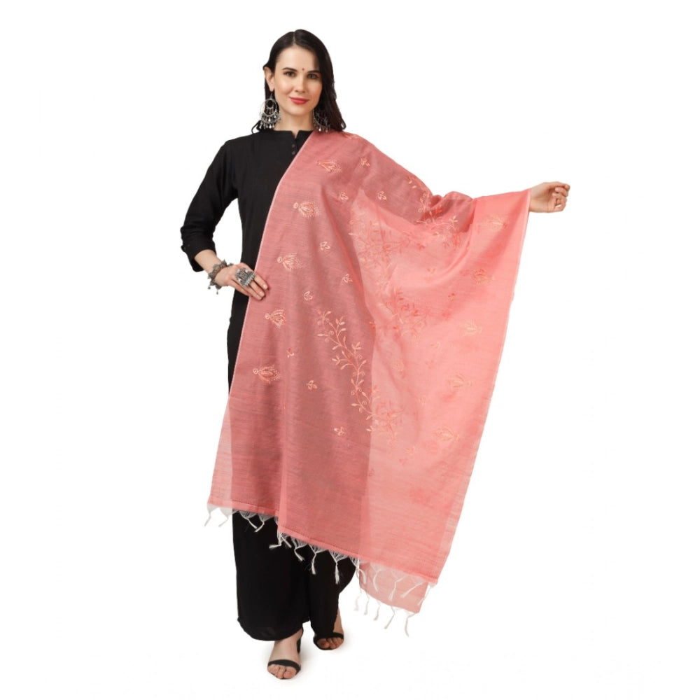 महिलाओं के लिए सामान्य सूती कढ़ाई वाला दुपट्टा (पीच रंग, लंबाई: 2.25 से 2.50 मीटर)