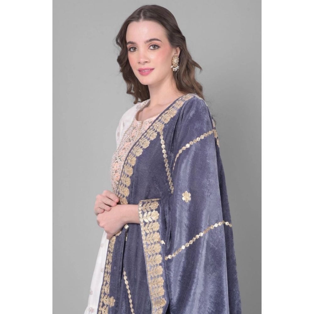 Generic Women's Velvet Gotta Patti Dupatta (Grey, Length:Â 2.25 to 2.50 Mtr)